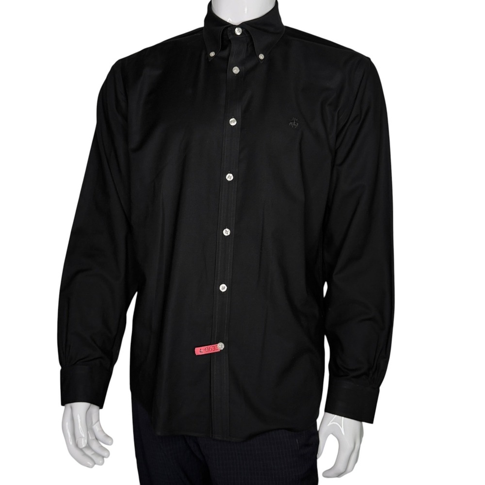 Brooks Brothers Button Up Milano Mens Black Supima Cotton Non Iron Dress Shirt L